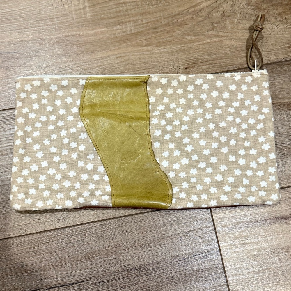 Floral, Brown, and Olive Green Genuine Leather Clutch